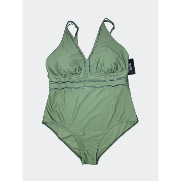 Daci Olive Green One-Piece Swimsuit With Adjustable Straps & Waist Detail 20W - Picture 3 of 15